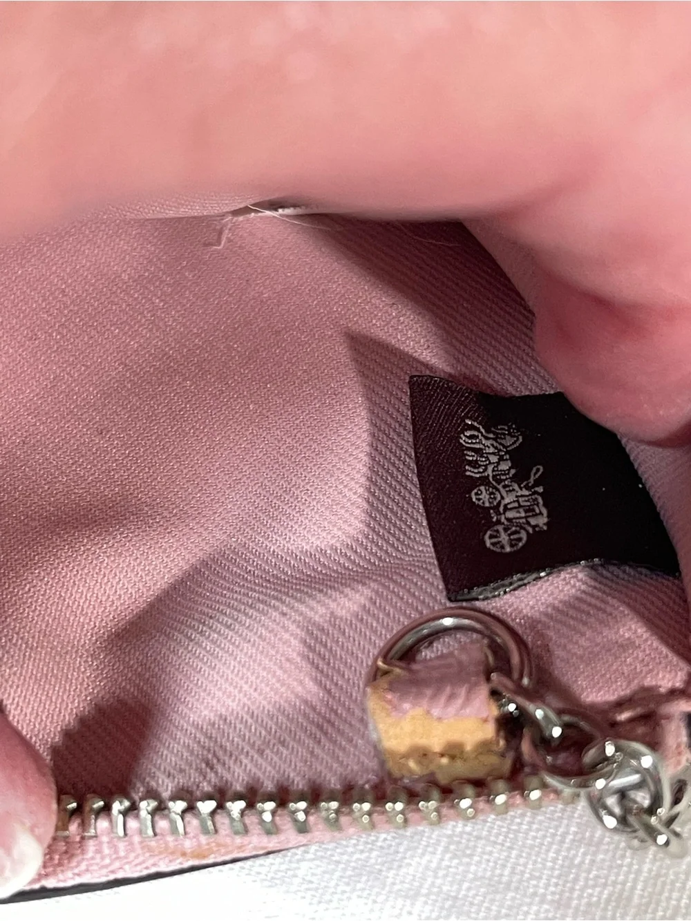 Coach Pink Leather ID Card Case with Keyring